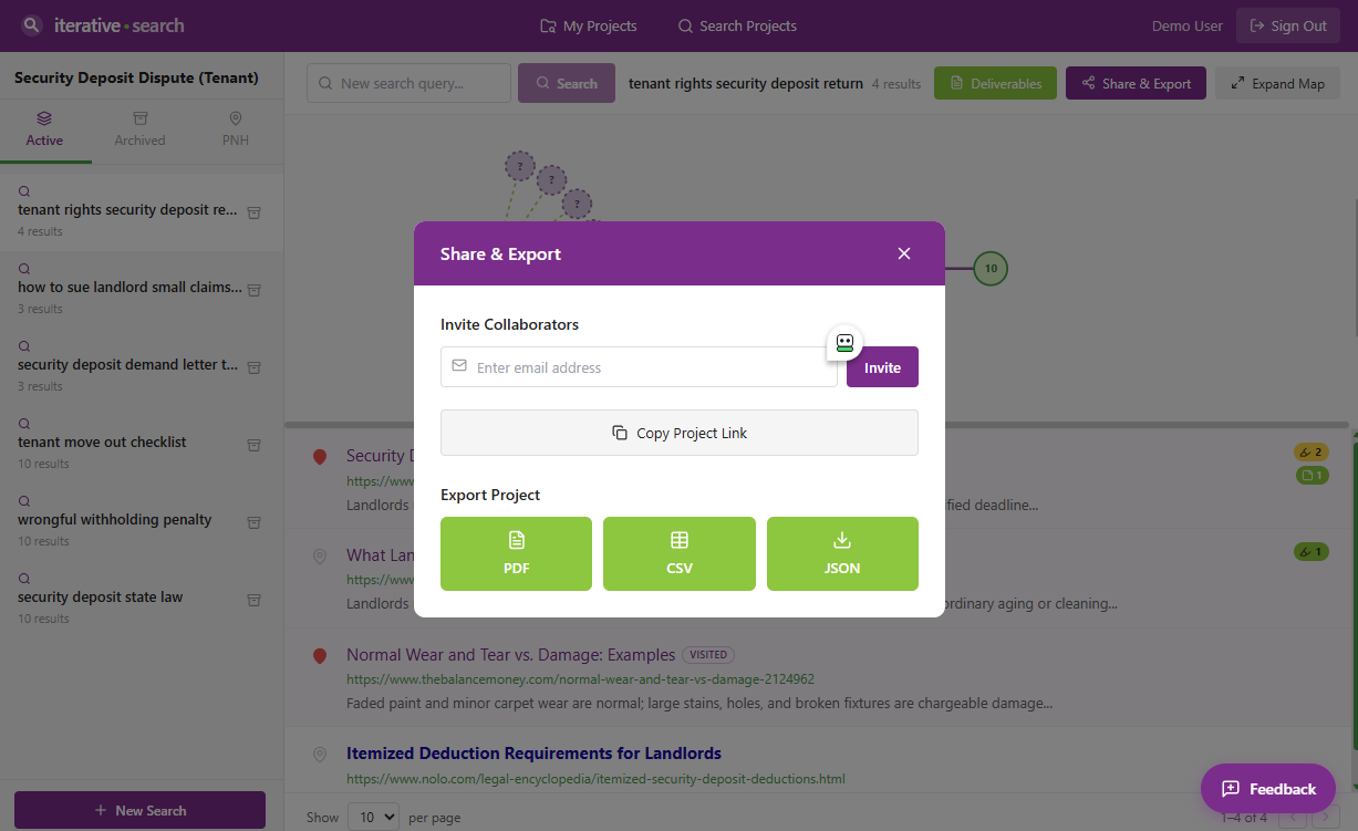 Sharing and collaboration interface for research projects